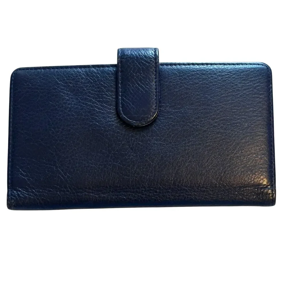 Burton Blue Leather Vintage Bi Fold Wallet Womens Snap Tab Organizer Y2K